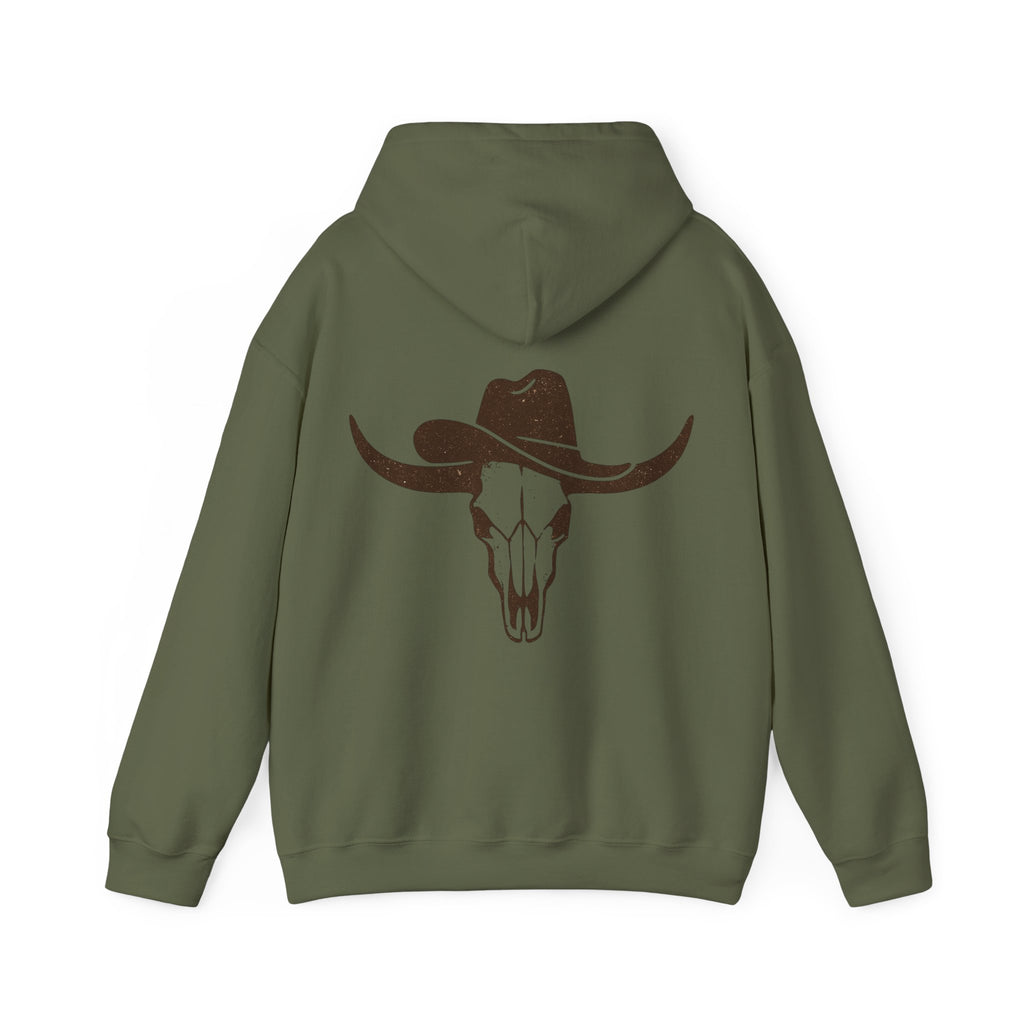 Western Cowboy Longhorn Skull Hoodie — Rustic Country Graphic Hoodie