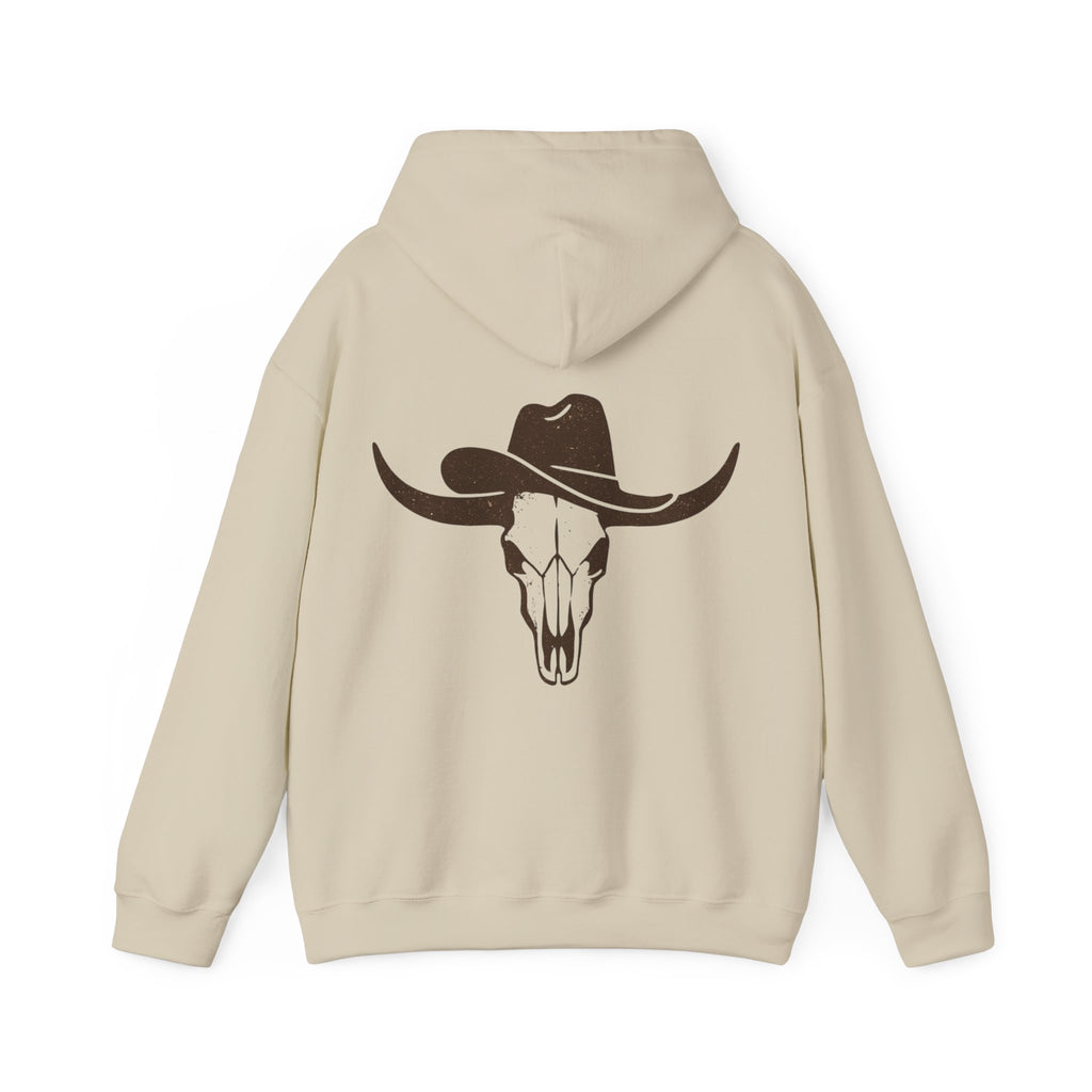 Western Cowboy Longhorn Skull Hoodie — Rustic Country Graphic Hoodie